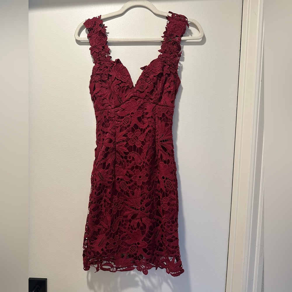 Lulu's Burgundy Lace Mini Dress